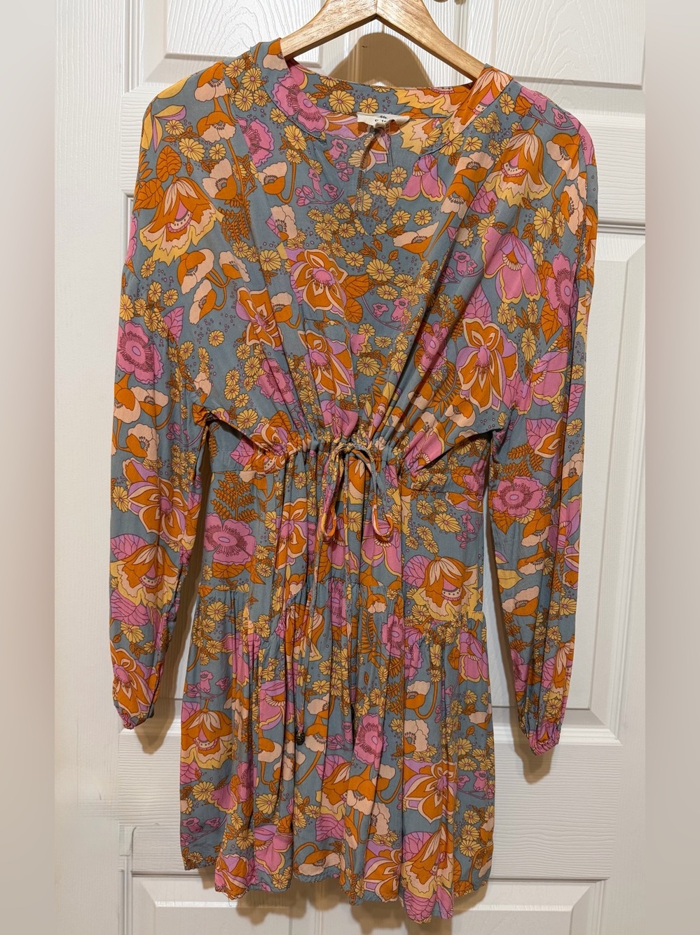 entro Floral Print Mini Dress in Gray, Pink & Yellow